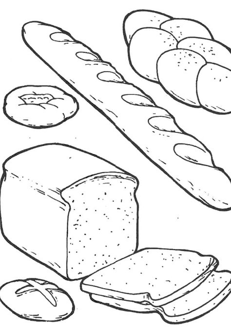 Various Kind Of Bread Coloring Pages : Best Place to Color Food Coloring Pages, Fruit Coloring Pages, Printable Preschool Worksheets, Paper Doll House, Art Drawings For Kids, Food Drawing, Colouring Pages, Food Coloring, Coloring Sheets