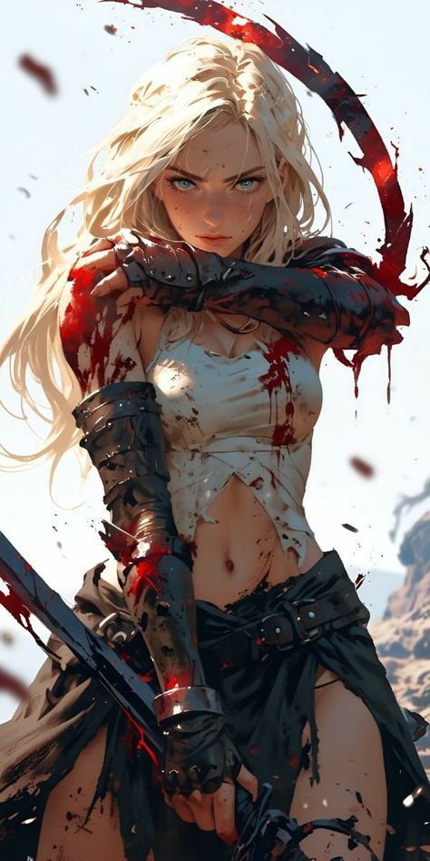 Blonde Warrior, Blonde Queen, Blonde Hair Characters, Blue Blaze, Action Pose, Wounded Warrior, Female Fighter, Animal Portraits Art, Female Character Concept