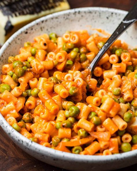 Rice With Pasta Sauce, Easy Sunday Pasta, Pasta And Peas Red Sauce, Cavattapi Pasta, Peas And Macaroni Italian, Pasta And Peas Recipe Italian, Tubettini Pasta Recipes, Pasta And Peas Italian, Pasta And Peas Recipe