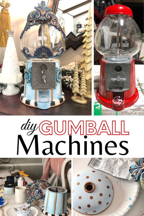 Gum All Machine Ideas, Gumball Machine Makeover, Gumball Machine Repurpose, Gumball Machine Decor Ideas, Diy Bubble Gum Machine, Gumball Machine Ideas, Painted Gumball Machine, Gumball Machine Art Project, Gumball Machine Upcycle