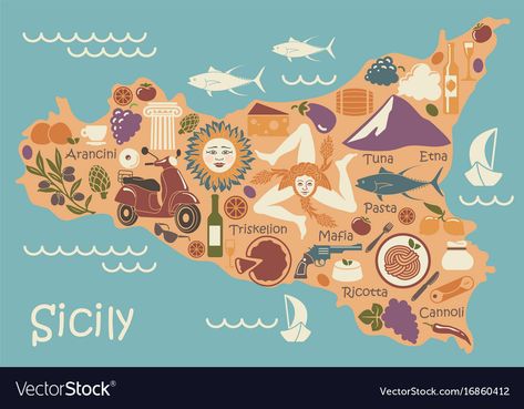 Noto Sicily, Brooklyn Map, Nature Symbols, Italy Images, Travel Sketchbook, Photography Challenge, Travel Stickers, Sicily Italy, Travel Illustration