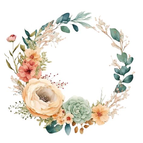 Circular Floral Design, Floral Circle Frame Design, Flower Circle Drawing, Flower Circle Border, Flower Wreath Drawing, Flowers In Circle, Circle Flower Frame, Watercolor Wreath Floral, Circle Flower Design