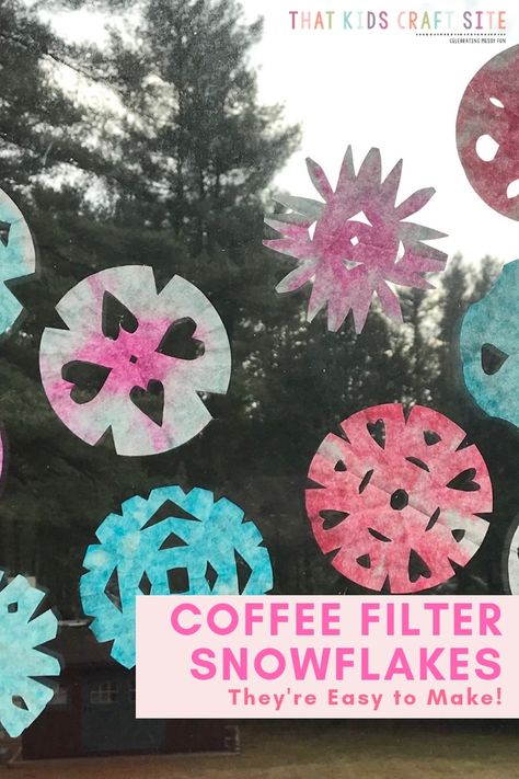 How to Make Coffee Filter Snowflakes - That Kids' Craft Site Coffee Filter Snowflakes, Fun Preschool Crafts, Coffee Filters Snowflakes, Fun Winter Crafts, Coffee Filter Crafts, Snowflake Craft, Kid Friendly Crafts, Make Coffee, Winter Craft