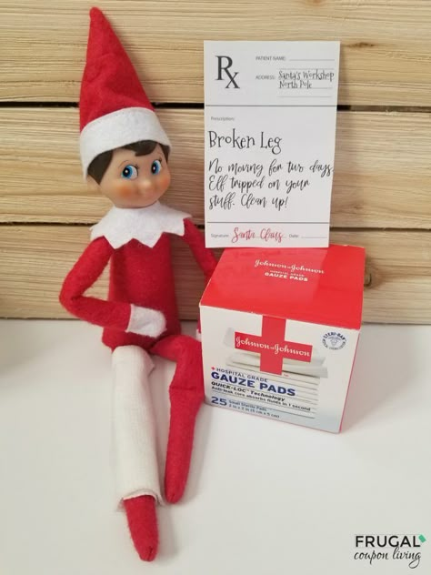 Elf Prescription Printables - Sick Elf on the Shelf Who is Not Moving. New funny Elf on the Shelf Ideas and free printables for red scout elves. #FrugalCouponLiving #ElfontheShelf #ElfontheShelfIdeas #ElfIdeas #funnyelfideas #funnyelfontheshelf #elfprintables #freeelfprintables #printables #freeprintables #prescription #rx Elf On The Shelf Broken Leg, Elf Broken Leg, Sick Elf On The Shelf Ideas, Sick Elf On The Shelf, Grinch On The Shelf, Elf On The Shelf Tricks, Sick Elf, Elf On Shelf Notes, Elf On The Shelf Pet Ideas