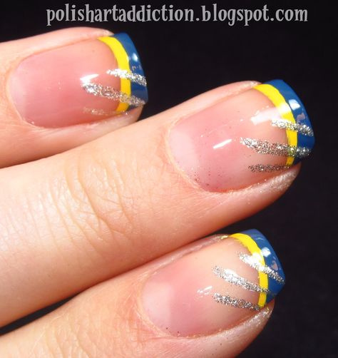 Wolverine french by Leslie at polishartaddict.com Wolverine Nails, Football Nails, Easy Nail Art Designs, Polish Art, Nail Art Kit, Get Nails, Design Nail, Yellow Nails, Funky Nails