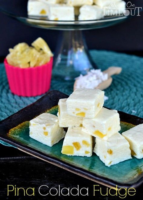 Pina Colada Fudge from MomOnTimeout.com So easy to make and one bite will take you to Pina Colada heaven! #fudge