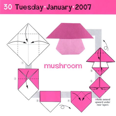 Mushroom Origami Mushroom, Printable Origami Instructions, Origami Printables, Origami Instructions Easy, Origami Instructions For Kids, Easy Origami Animals, Origami Insects, Origami Butterfly Easy, Easy Origami For Kids