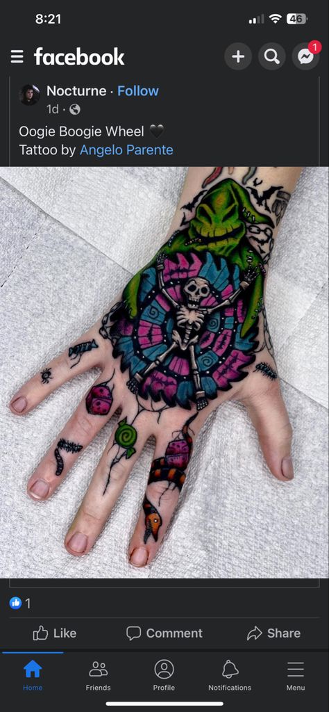 Nightmare Before Christmas Finger Tattoo, Hand Tattoos For Women Disney, Oogie Boogie Hand Tattoo, Nightmare Before Christmas Hand Tattoo, Tim Burton Hand Tattoo, Oggie Boogie Tattoo, Oogy Boogy Tattoo, Oogie Boogie Tattoos, Ophir Boogie Tattoo