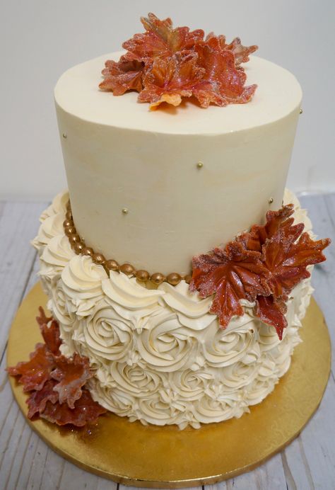 2 Tier Fall Wedding Cake, Dark Cakes, Fall Themed Wedding Cakes, 2 Tier Wedding Cakes, 2 Tier Cake, Friends Cake, Buttercream Wedding Cake, Themed Wedding Cakes, Wedding Themes Fall