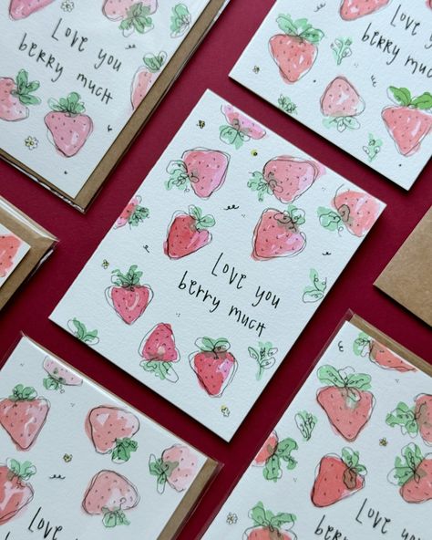 “love you berry much” card has gotten a refresh 🍓 available at originalkashcollections.com Free Items, Card Sizes, Art Gift, Two Pieces, Berry, Envelope, Love You, Hand Painted, Gifts