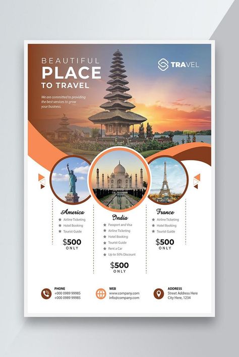 Travel Flyer Design, Travel Brochure Design, Travel Advertising Design, Brochure Design Ideas, Travel Flyer, Holiday Flyer Template, Europa Park, Design Flyers, Travel Advertising