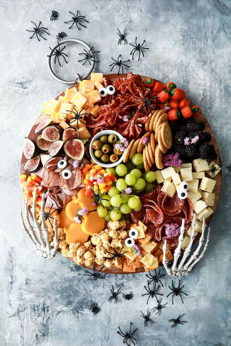 Halloween Charcuterie Board - Culinary Hill Halloween Cheese, Pumpkin Sausage, Halloween Charcuterie Board, Halloween Charcuterie, Halloween Tea Party, Kid Friendly Snack, Snack Craving, Baking Basics, Cheese Snacks