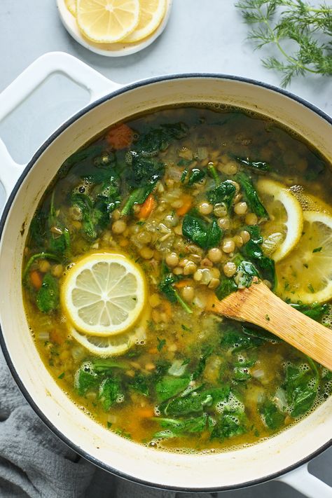 Lemony Lentil Soup | Olive & Mango Follicular Recipes, Green Lentil Soup Recipe, Wonderbag Recipes, Lemony Lentil Soup, Greek Lentil Soup, Green Lentil Recipes, Mango Soup, Green Lentil Soup, Green Lentil