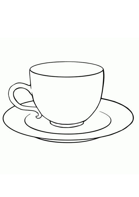 Printable Tea Coloring Pages For Kids Teacup Coloring Pages, Tea Cup Outline, Tea Party Coloring Pages, Tea Coloring Pages, Coffee Coloring Pages, Tea Cup Drawing, Cup Drawing, Brain Drawing, Plate Drawing