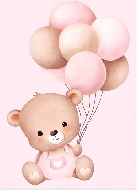 Bear Nursery Decor, Teddy Bear Print, Bear Nursery, Canva Pro, Pink Nursery, Shower Baby, Baby Bear, Balloons, Teddy Bear