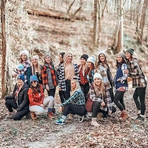 A lalrge group of women dressed in flannel with beanie hats posing in a winter forest. Cabin Weekend, Perfect Girlfriend, The Perfect Girlfriend, Cabin Getaway, Blue Ridge Georgia, Girlfriends Getaway, Blue Ridge Ga, North Georgia Mountains, Georgia Mountains