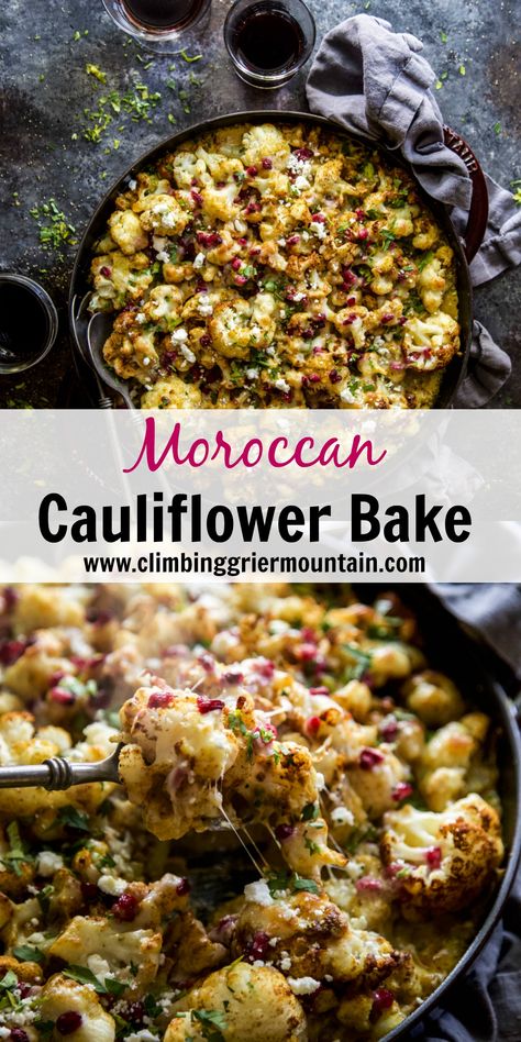 Moroccan Cauliflower, Cauliflower Bake, Sweet Potato Hummus, Vegan Ideas, Csa Recipes, Moroccan Spices, Vegetarian Sides, Baked Cauliflower, Creole Recipes