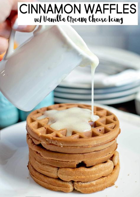 Icing For Waffles, Waffles With Cream Cheese, Cream Cheese Waffles, Cinnamon Waffle Recipe, Cream Cheese Icing For Waffles, Crunchy Waffle Recipe, Cream Cheese Waffle Topping, Cinnamon Sugar Waffles, Cinnamon Toast Waffles Recipe