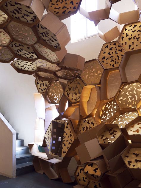 Arch Students Build a Hive - Dwell Indoor Beehive, Honeycomb Architecture, Bee Hexagon, Cardboard Sculpture, Bee Inspired, Interior Design Concepts, Bee Art, Honeycomb Pattern, Bees Knees