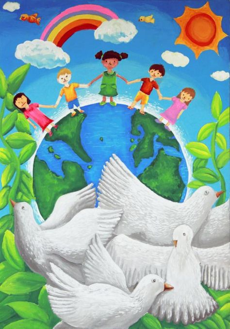 First-prize in the 9-12 year old category went to 12-yr-old Yan Ling of Malaysia. White Doves, Of The Earth, Drawing Ideas, The Earth, White, Art