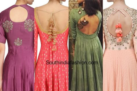 back neck designs for salwar kameez and anarkalis Dress Back Neck Designs, Kurti Back Neck Designs, Salwar Neck Designs, Dresses By Pattern, Churidar Designs, Latest Dress Design, Designer Kurti Patterns, Neck Designs For Suits, Salwar Designs