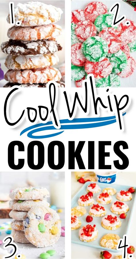 Cake And Whip Cream Cookies, Cookie Recipes With Cool Whip, 4 Ingredient Cool Whip Cookies, Cake Box Cookies With Cool Whip, Whipped Cream Cookies Cake Mixes, Cookies With Whipped Cream, Cake Mix Whipped Cream Cookies, Cake And Cool Whip Cookies, Cake Mix Cool Whip Cookies Recipes