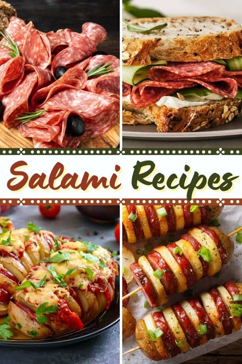 With a scrumptious combination of sweet, salty, spicy, and savory flavors, these salami recipes are here to prove that it's the best cured sausage around. Salami Quiche Recipes, Italian Salami Recipe, Recipes With Salami Dinners, Salami Hors D’oeuvres, What To Make With Salami, Salami Dinner Recipes, Sliced Salami Recipes, Recipe With Salami, Recipes Using Salami