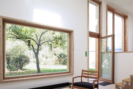 Interior wood on white Wood Window Trim, Scandinavian Window, Timber Window Frames, Oak Windows, Wood Window Frame, Wooden Window Frames, Wood Facade, Timber Windows, House Extension