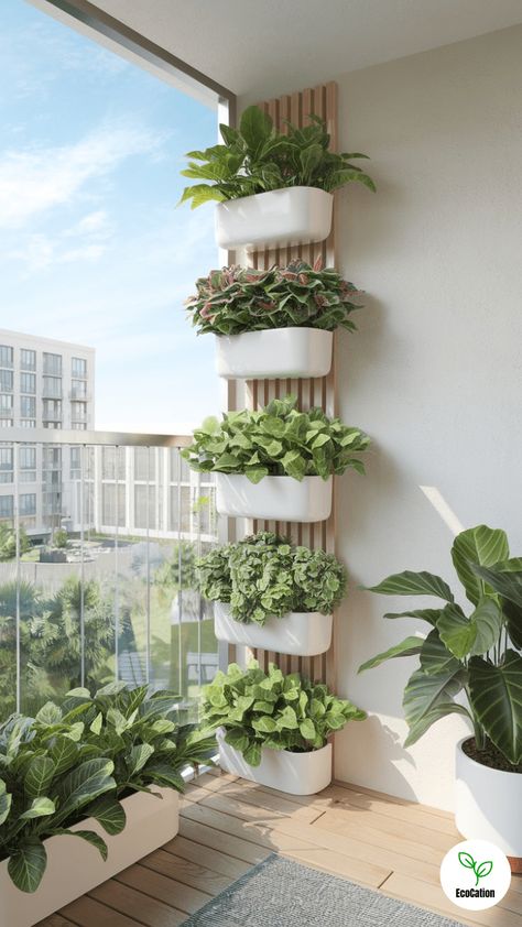 25 Creative Vertical Planter Ideas (Updated 2024) - EcoCation Vertical Planter Ideas, House Corridor, Balcony Herb Gardens, Hanging Indoor Plants, Wall Planters Outdoor, Apartment Balcony Garden, Balcony Planters, Vertical Garden Indoor, Composting At Home