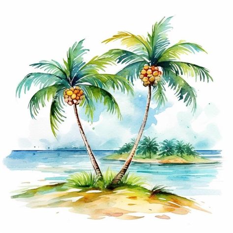 Small Beach Paintings, Island Drawing, Ebook Template Design, Smash Glass, Palm Tree Island, Beach Drawing, Beach Art Painting, Palm Trees Beach, Background Images For Editing