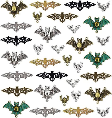 Amazon.com: JIALEEY 33PCS Bat Charms Mixed Halloween Spooky Flittermouse Flying Vampire Bat Connector Charms Pendants DIY for Jewelry Making Crafting : Arts, Crafts & Sewing Electroplating Process, Vampire Bat, Crafting Jewelry, Necklace Charms, Halloween Bat, Versatile Jewelry, Jewelry Making Charms, Halloween Bats, Halloween Spooky