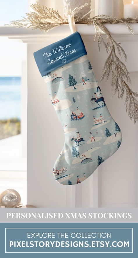 Coastal personalized stocking Christmas tree decor coastal Christmas stocking blue coastal cowgirl print stocking for kids personalized gift Beach Christmas Stocking, Blue Coastal Cowgirl, Coastal Christmas Stockings, Cowgirl Print, Personalized Stocking, Christmas Activity, Gift Inspo, Personalized Stockings, Beach Christmas