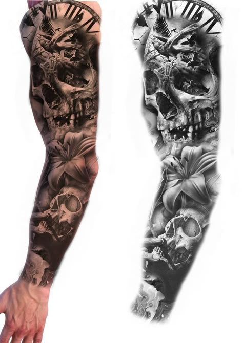 Unique Arm Sleeve Tattoos, Tattoos For Guys Unique, Arm Sleeve Tattoos For Guys, Arm Sleeve Tattoo For Men, Sleeve Tattoo For Men, Bushido Tattoo, Chest Piece Tattoo, Forearm Cover Up Tattoos, Tattoo Mens