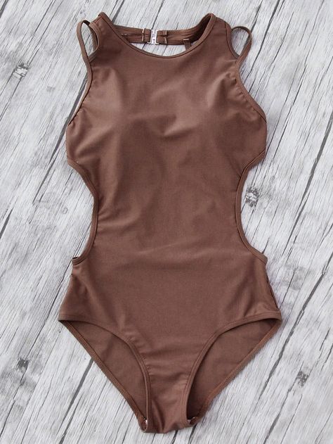 Side Cutout Strappy Back Monokini | SHEIN USA Swimsuit Season, Modest Swimsuits, Best Swimsuits, Leotards Ballet, Cute Swimsuits, Swimsuit Fashion, Pullover Shirt, Monokini, Nightwear