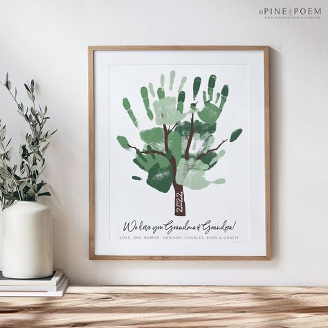 Grandkids Handprint Gifts, Hand Or Footprint Crafts, Grandkid Art Grandparent Gifts, Handprint Tree Art, Handprint Gifts For Grandpa, Hand Print Grandparent Gift, Grandparent Gifts From Grandkids, Footprint Art For Grandparents, Painting For Grandparents