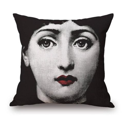 Fornasetti Cushion Cover Red Lips, 40 x 40 cm Material: Linnen Vintage look *it is a look a like Lina Cavalieri, 19th Century Women, Graphic Pillow, White Cushion Covers, Girls Pillows, Toddler Accessories, Kawaii Plush, Square Art, Linen Throw Pillow