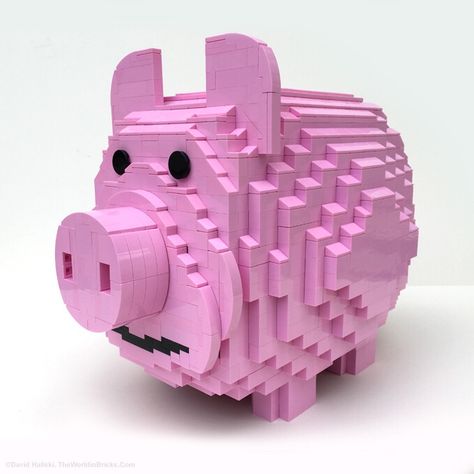 LEGO Piggy Bank #lego #piggybank #moc #pink #money Lego Piggy Bank, Bank Lego, 3 Pigs, Pink Money, Pig Bank, Lego Challenge, Big Room, Lego Animals, Lego Room