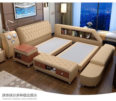 Smart Bed Design, Unique Bed Design, Leather Beds, Beds Storage, Luxury Bedroom Furniture, Smart Bed, Corner Sofa Design, Sofa Bed Design, Modern Luxury Bedroom