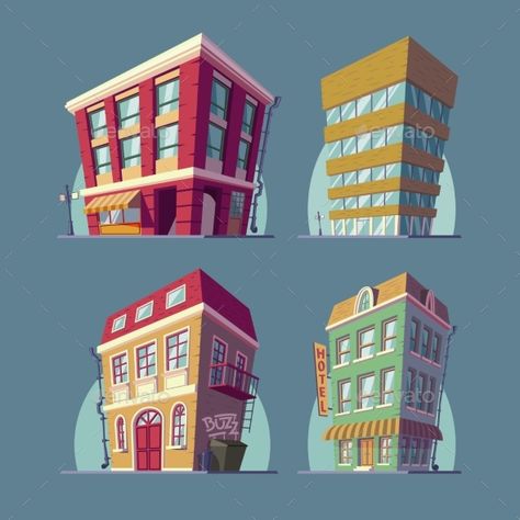 Cute Building Illustration, Cartoon Buildings City, Stylized Building, Architecture Cartoon, Apartments Architecture, Building Cartoon, Building Png, Office Illustration, Vector Building