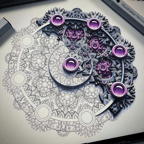 Baz Furnell, Tattoos Geometric, Mandala Art Therapy, Mandala Artwork, Geometry Art, Mandala Design Art, Color Pencil Art, Coloring Book Art, Mandala Drawing