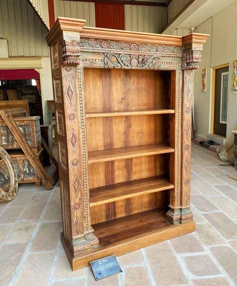 Indian Cabinet, Cabinet For Living Room, Vintage Bookshelf, Rustic Kitchen Island, Bedroom Patio, Custom Shelving, Furniture Bookshelves, Wooden Cabinet, Wooden Books