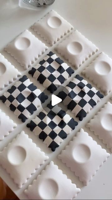 Sarah Louise Jour 🌸 on Instagram: "🖤🫣 checkered raviolis #handpainted #ceramics #potterystudio #boobooclay" Paint Checkerboard Pattern, Checkerboard Painting, Checkered Painting, Sarah Louise, Checkerboard Pattern, Pottery Studio, Ravioli, How To Paint, Cowboy