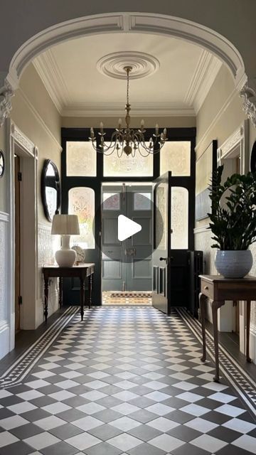 Rachael Wilshaw on Instagram: "One of my favourite transformations. I get asked a lot about the tiles in our hallway, they are from @originalstyleuk called Cambridge in the black and Dover white! What would I do differently in here if I had the chance? I’d get underfloor heating!! But apart from that, nothing!! X #interior #hallwayinspo #hallwaydecor #hallway #checkerboard #home #interiordesign" Hallway Black And White Tiles, Black And White Tile Entryway, Black And White Tiles Hallway, Edwardian Hallway, Victorian Home Ideas, Entryway Tile, Entrance Floor, Tiled Hallway, Dover White