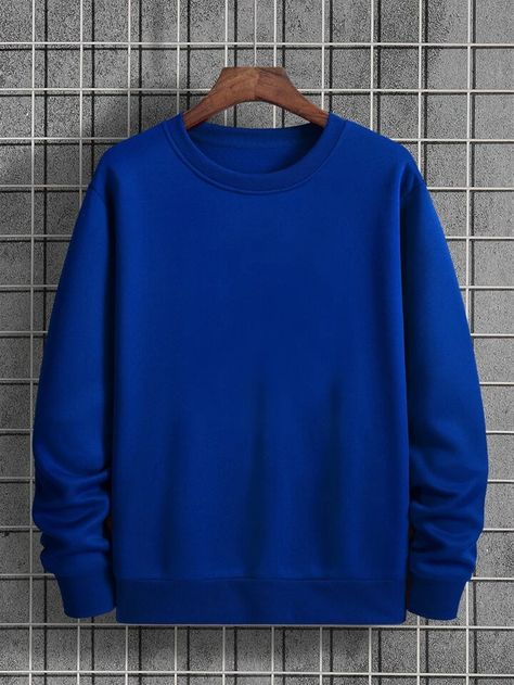 Men Solid Thermal Lined Sweatshirt | SHEIN USA Blue Sweatshirt Outfit, Sweatshirt Outfit Men, Plain Sweaters, Free T Shirt Design, Men Sweatshirts, Plain Sweatshirt, Stylish Hoodies, Blue Crewneck, Sweatshirt Outfit