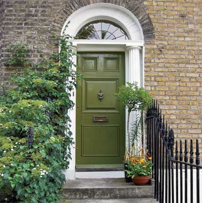 Loden Green front door personalized with paint Green Front Door, Green Door, Front Doors, Moss Green, Potted Plants, Front Door, Doors, Paint, Building