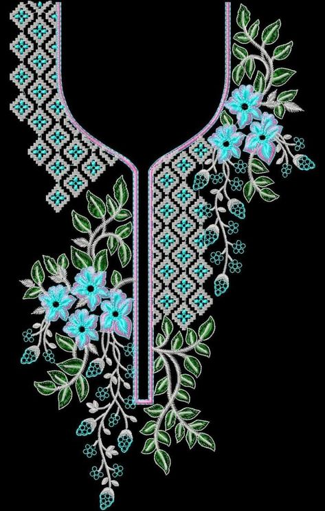 Floral Machine Embroidery Designs, Gala Design, Hand Work Design, Beautiful Neck, Design Pattern Art, Emb Designs, Fancy Saree, Girls Dresses Sewing, Neck Designs For Suits