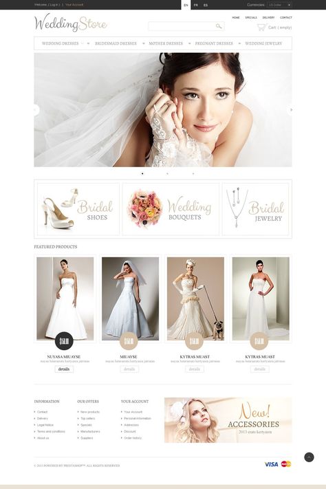 16+ Beautiful Wedding Dress, Services & Bridal Ecommerce Store PrestaShop Themes - Pretty Bride Wedding Dress Website Design, Bridal Website Design, Bridal Website, Wedding Dress Websites, Wedding Web, Online Store Design, Dress Websites, Banner Web, Ecommerce Web Design