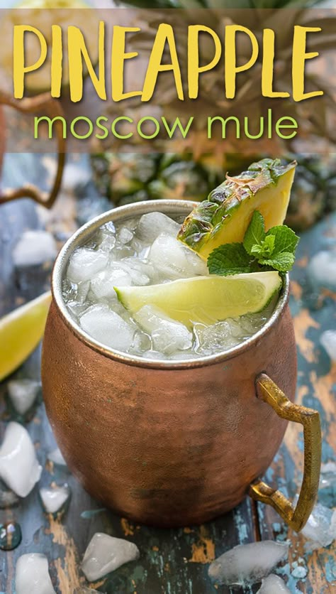 Pineapple Moscow Mule, Pineapple Mule, Moscow Mules, Moscow Mule Recipe, Mule Cocktail, Mule Recipe, Boozy Drinks, Fancy Drinks, Mixed Drinks Recipes