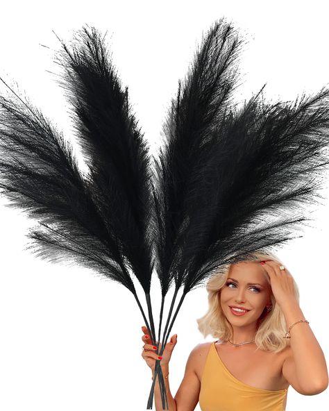 PRICES MAY VARY. PREMIUM QUALITY – We make sure our black pampas grass is beautiful, elegant and superior with highest quality in mind. If we wouldn't use it, we wouldn't sell it. EXTRA TALL and FLUFFY – 43inch/110cm faux pampas grass tall, shake the stems to make them look wider. We have added 3-stems in one package. For bigger/wider vase we recommend ordering 2-packages. MULTI-PURPOSE USE – these artificial large pampas grass decor tall stems are perfect to be used indoors or outdoors at your Black Pampas Grass Decor, Black Pampas, Walmart Decor, Floor Vase Fillers, Black Room Decor, Black Party Decorations, Black Wedding Decorations, Black Living Room Decor, Plastic Grass