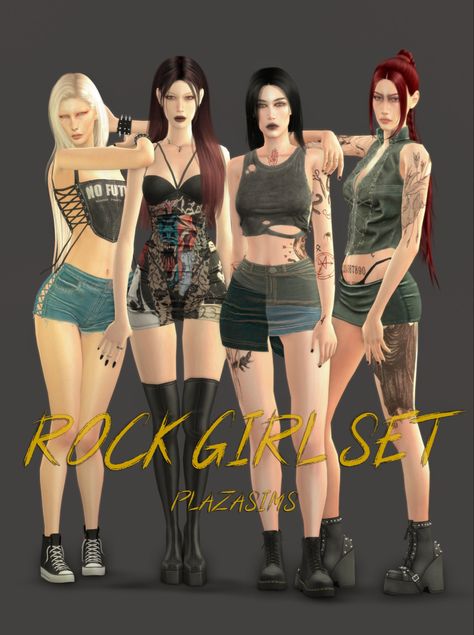 Sims 4 Skirt Accessory, Sims 4 Rockstar Gf Cc, Sims Finds, Sims Outfits, Ts4 Clothes, Ts4 Mods, Rocker Outfit, Sims Clothes, Alt Clothes